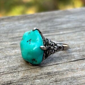 Turquoise and Silver Floral Ring
